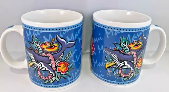 Hilo Hattie Maui Hawaii Blue Whale Souvenir Coffee Tea Cup Mug Lot of 2