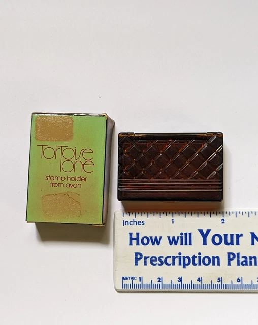 Vintage Avon Stamp Holder Tortoise Tone Plastic Purse Size