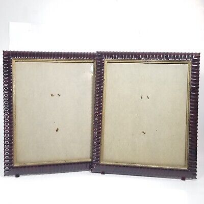 8x10 Picture Frames Pair Tortoiseshell Plastic Art Deco Gold Trim Scalloped Vtg