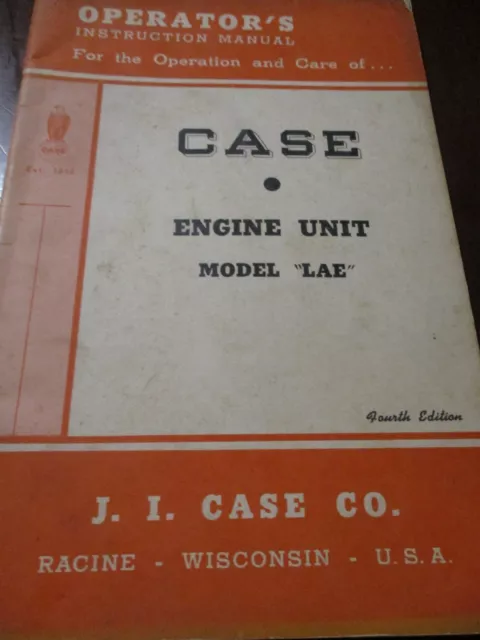Case Model "LAE" Engine Unit Operator's Manual 1949