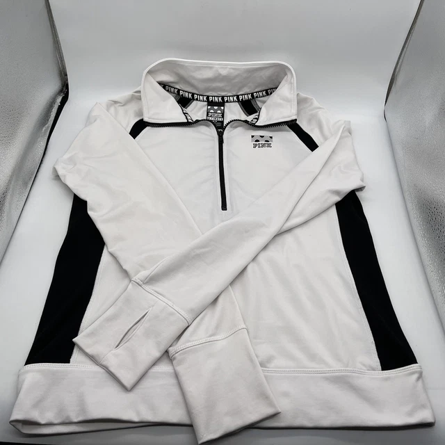 Medium Black And White Victorias Secret PINK Ultimate Half Zip Pullover #4