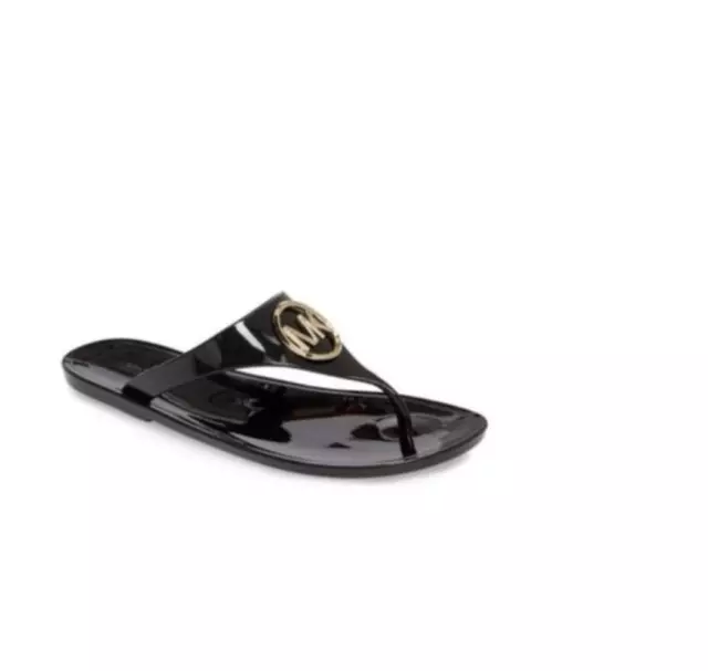 New Michael Kors Lillie Jelly Thong Sandals Flip Flops Size 8 Black