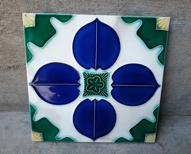 Rare Ceramic Flower Art Tile Porcelain Vintage Art  DK Mark Danto Kaisha Japan.