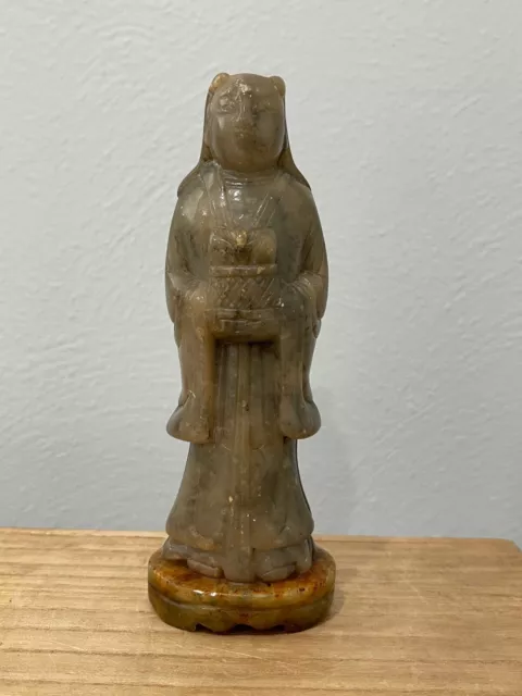 Vtg Antique Chinese Early 20th Century Soapstone Carving Statue Woman w/ Basket