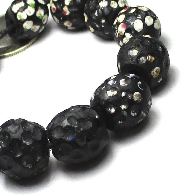 12 Rare Well Worn Old Black Mixed Thousand Eye Venetian African Antique Beads