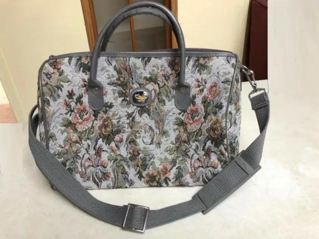VINTAGE DIANE VON Furstenberg Gray Floral Tapestry Luggage Duffle