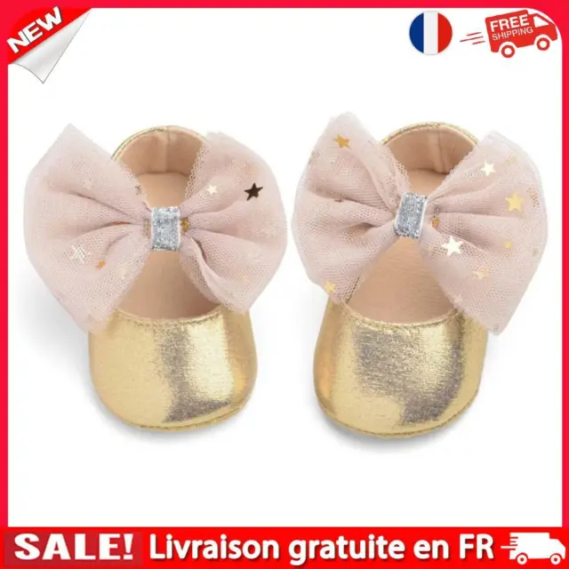 Gold Big Mesh Bow Decor Soft Sole Baby Girl Anti-slip Princess Shoes (11cm)