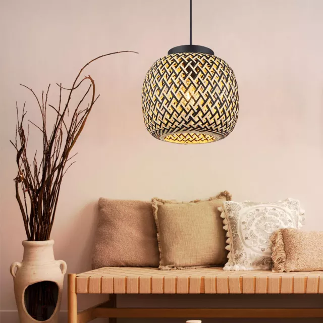 Pendelleuchte Hängelampe Esstischlampe Bambus Geflecht Wohnzimmerlampe H 120 cm