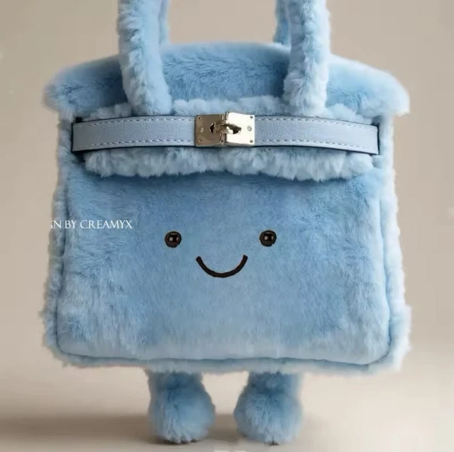 KAWAII JELLY CAT Inspired Plush Bag - Sky Blue Furry Handbag - Soft Toy