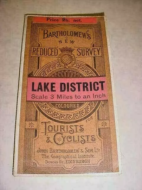 Bartholomews New Reduced Survey Lake District Map Cloth England Circa. 1900