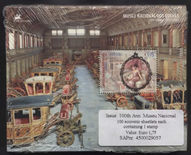 WHOLESALE: 100 x PORTUGAL Block 211: Nationales Kutschenmuseum, Postpreis (2005)