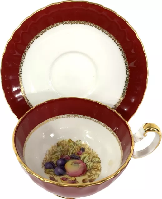 Aynsley English Bone China Orchard Cup & Saucer Signed D. Jones #2480 Burgundy