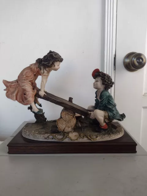 Vintage Armani Capodimonte Italian Boy & Girl on Seesaw Figurine, 11" x 5 1/4"