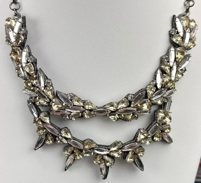 Designer Deepa Gurnani Prong Rhinestone Gunmetal Chain Accent Suede Necklace 19"