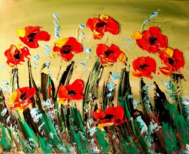 Poppies   Modern Abstract Original Oil Painting  Textu Red Canvas Niebrth