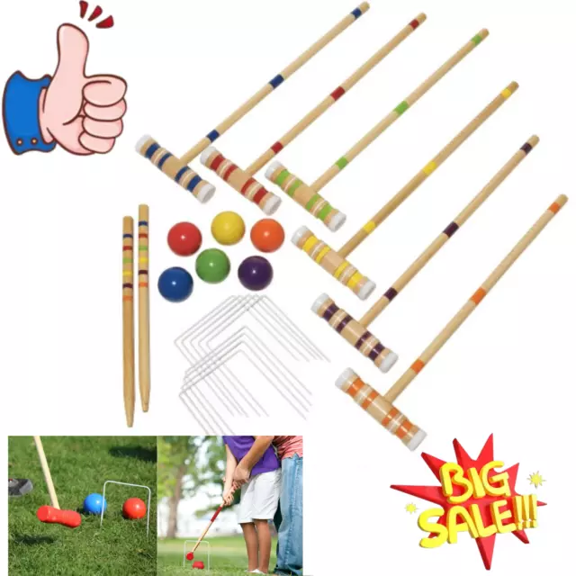 Krocket Croquet Holz Spiel Gartenspiel für 6 Spieler Spielzeug Krocketspiel Set
