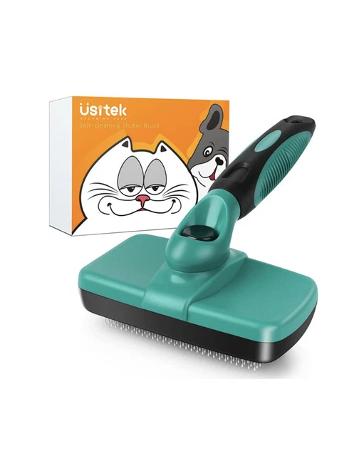 Usitek Dog/Cat Brush for Shedding and Grooming Self-cleaning Slicker Green
