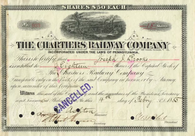 USA CHARTIERS RAILWAY COMPANY stock/bond certificate