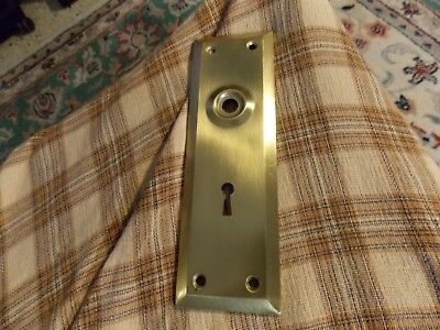 Vintage Brushed Brass Plated Door Knob Plate Hardware W/ Skeleton Key Hole NOS ! 2