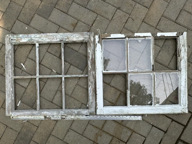 2 VTG Wood Sash 6 Pane  window frames salvage architectural repurpose 24 x 21