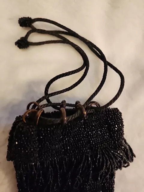Vtg. Antique Victorian Black Beaded Evening Bag Purse Excellent Condition 2