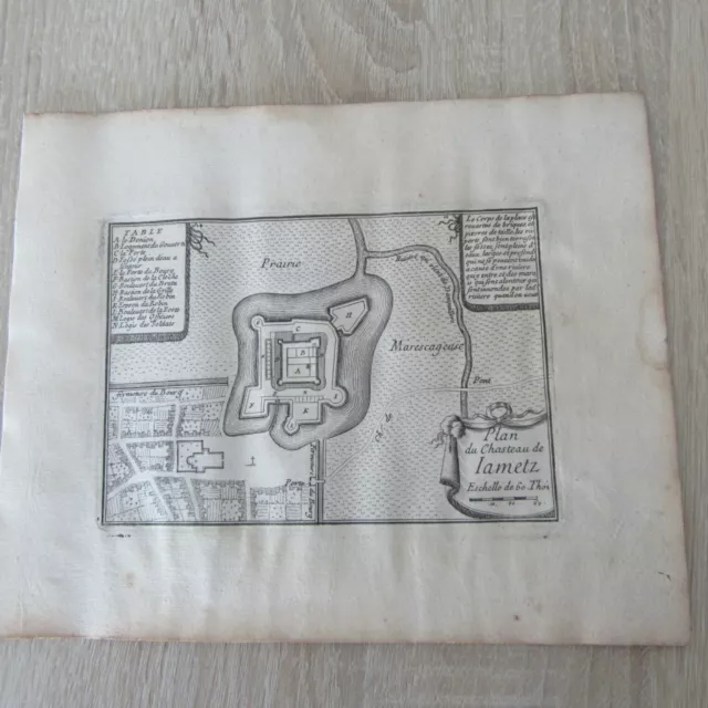 Plan Du Chateau De Lametz 1667   Gravure Originale Du 17° Siecle