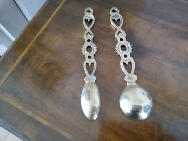 Pair of vintage brass Welsh love spoons 9ins good condition. 2