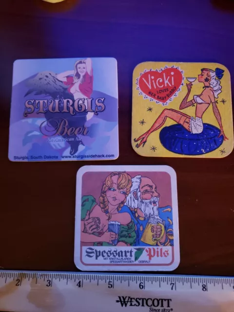 Vintage Original Beer Mug Coasters Naughty Girls Women Sexy Lot Of 3 Bar Brewery