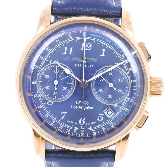ZEPPELIN 7616-3 LZ126 Orologi Los Angeles Navy/Oro Acciaio Inox/Leat...