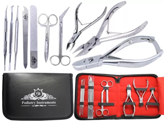 Professional Nail Clipper Scissors Podiatry Instruments- 10 Pieces Set Chiropody