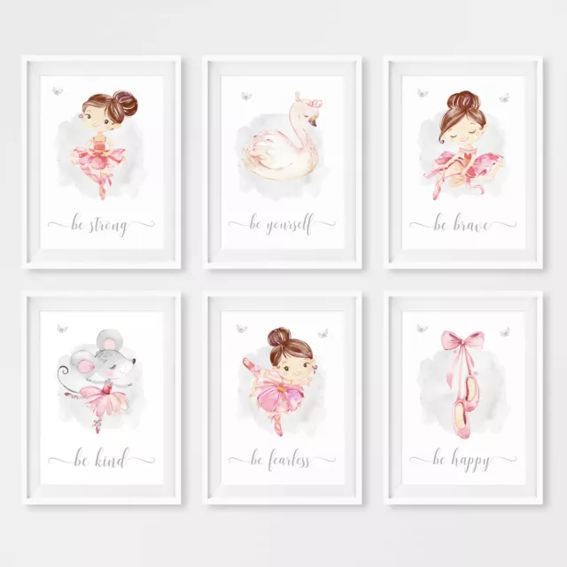 Pink Princess Ballerina Nursery Wall Art Posters Prints Girl's Bedroom Pictures