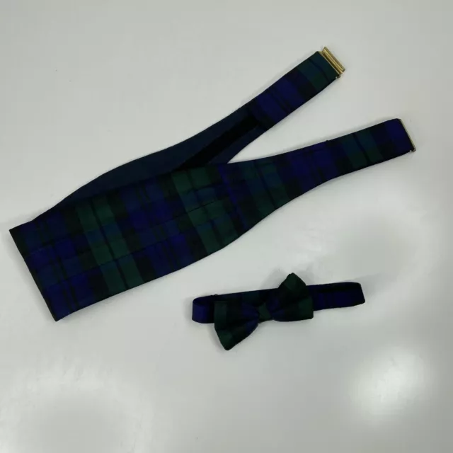 Sarah Lee Designs 100% Silk Bow Tie and Cummerbund Set Green Plaid Scotland