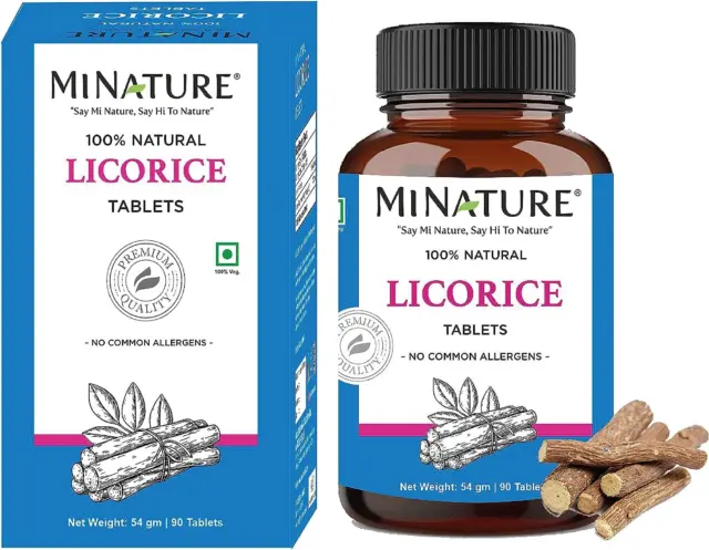 Licorice Tablets by Mi Nature| 90 Tablets, 1000 Mg| 45 Days Supply| Vegan Sup...