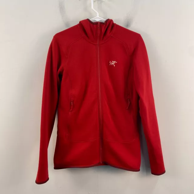 Arc'teryx Womens Large Sweatshirt Top Hooded Pockets Zip Fleece Red Long Sleeve