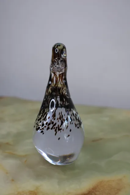 Wedgwood Glass Duck Paperweight brown clear speckled vintage 1970's