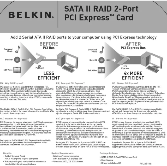 Belkin SATA II 2-port PCI Express Card  Raid (1 Int/ 1 Ext)  F5U251ea 3