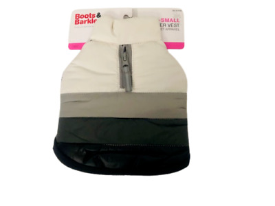 Boots & Barkley White Gray Black Hooded Puffer Dog Vest, Size Extra Small