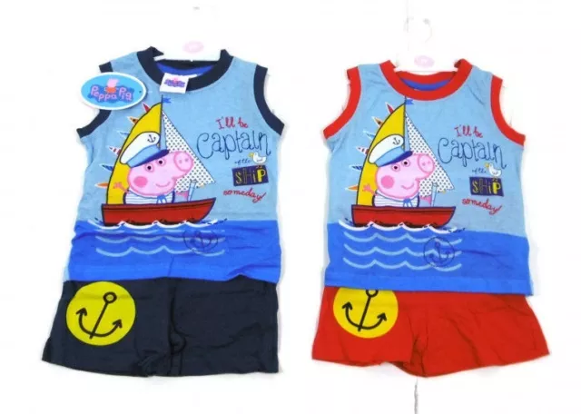 Peppa Pig Boys Blue or Red George Summer Beach Top & Shorts x 1 Age 2 3 4 5 6