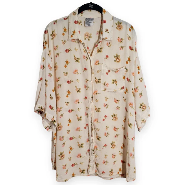 Vintage 90s Gauze Short Sleeve Shirt Floral Womens 22W Plus Size Cream Rayon