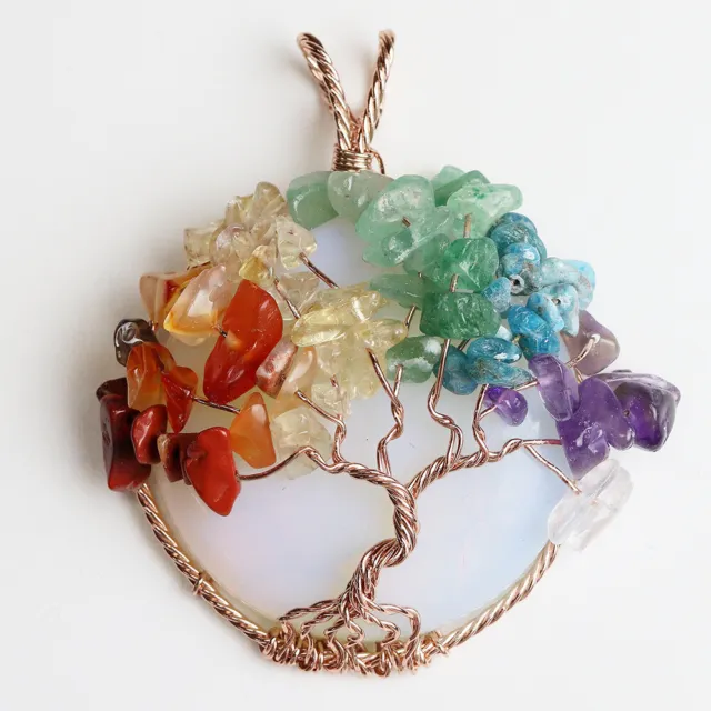 Natural Crystal Quartz Pendant Tree of life Wire Wrapped Chakra Healing Amulet