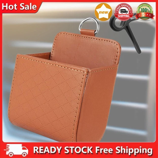 Phone Holder Air Vent Organizer Bag PU Leather for Auto Storage Tidying Glasses