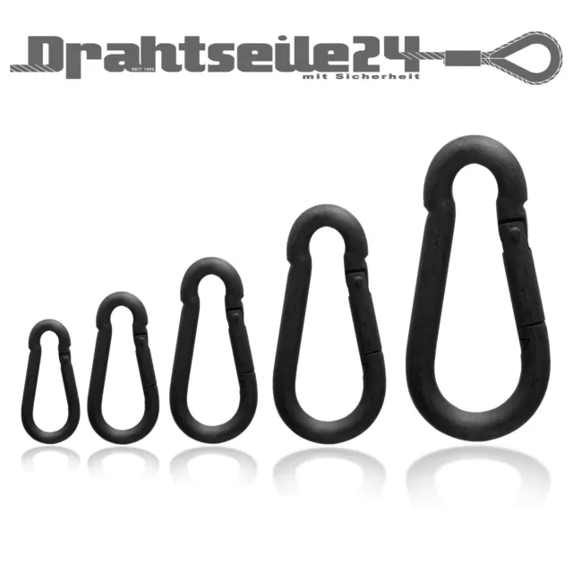 Karabinerhaken DIN 5299 Karabiner Schwarz matt 1 2 3 4 5 8 10 20 50 Stück