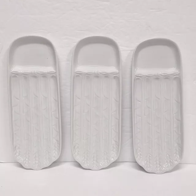 Asparagus Plates Ceramic White Made in Japan 10" x 3.75"  Lot of 3 Vintage