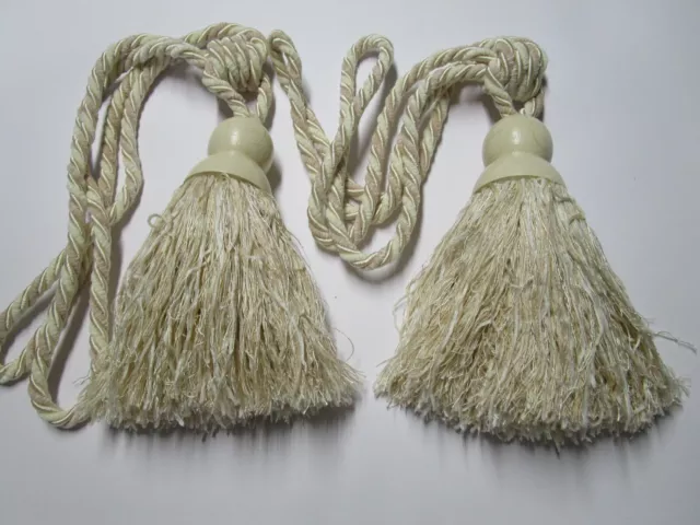 2 Drapery Wood Top TIE-BACKS 9" CREAM/IVORY/WHITE Curtain Fabric Trim WIN05