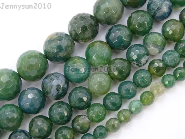 Natural Moss Agate Gemstone Faceted Round Beads 15'' 4mm 6mm 8mm 10mm 12mm 14mm