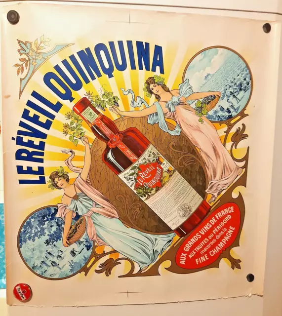 Ancienne Affiche Publicitaire LE REVEIL QUINQUINA Vins Truffe Champagne  1900