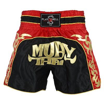 Nuovo Playwell da Gara Muay Thai Pantaloncini Combattimento Nero/Rosso Mma