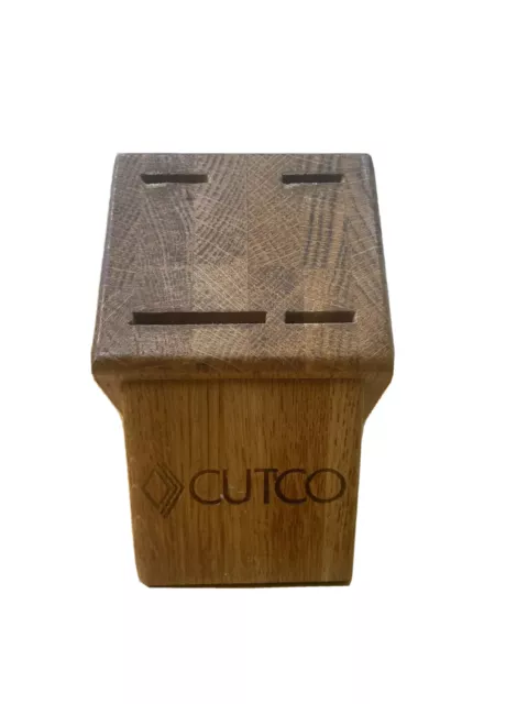 CUTCO 4 slot Honey Oak knife holder Solid Block Of Wood Made In USA