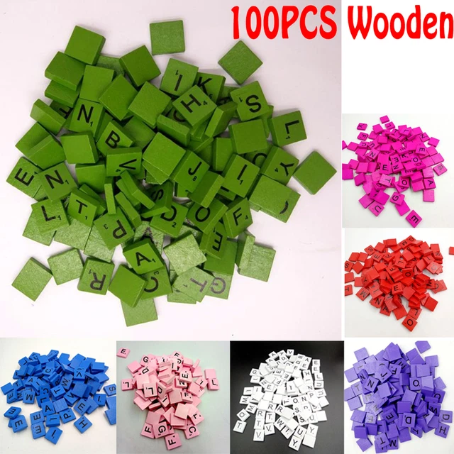100 WOODEN SCRABBLE Tiles Black Letters Numbers For Crafts Wood