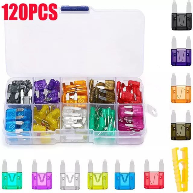 120Pack Mini Car Fuses 2-35A Micro Bike Van Auto Fuse Blade Set with Puller Kit